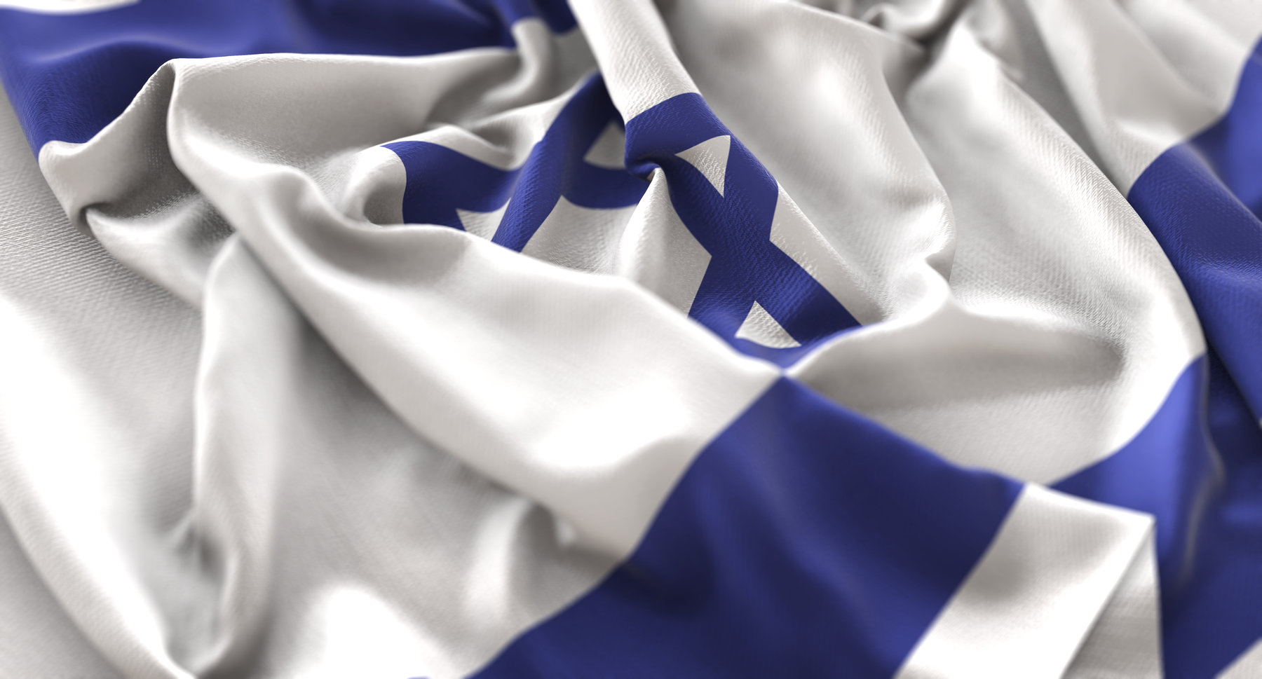 Israel Flag Ruffled Beautifully Waving Macro Close-Up Shot