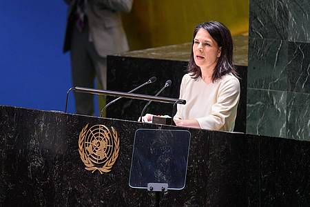 Annalena Baerbock spricht bei der Generalversammlung der Vereinten Nationen in New York.