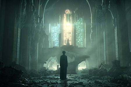 Morpheus steht in seiner zertrümmerten Kathedrale
